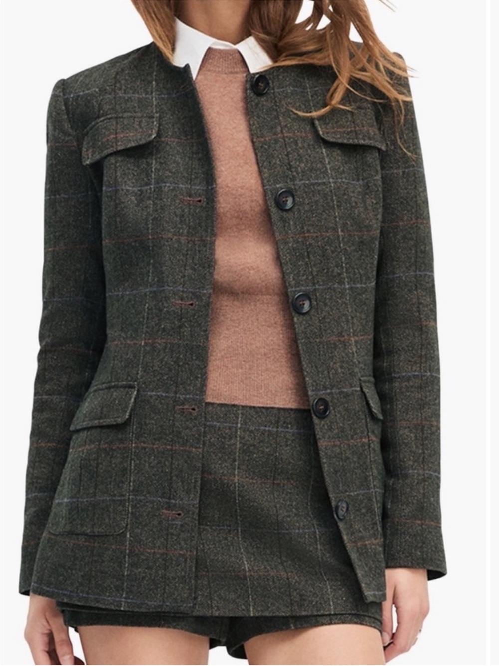 Favorite Daughter  Spencer Jacket in Mocha Plaid Preppy Wool